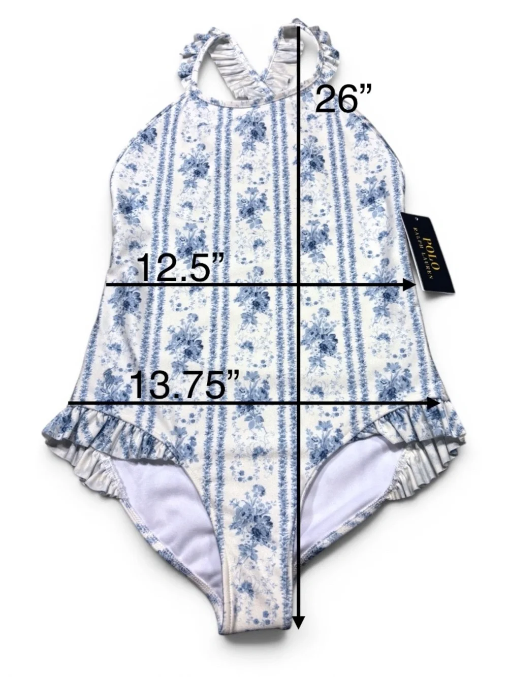 Polo Ralph Lauren Girls Floral Ruffle One-Piece Swimsuit Size 12 NWT